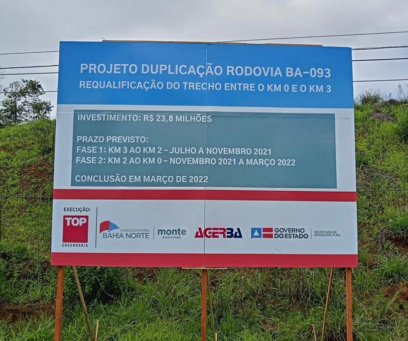Bahia Norte vai investir R$24 milhões  na duplicação dos 3 Km iniciais da rodovia BA-093